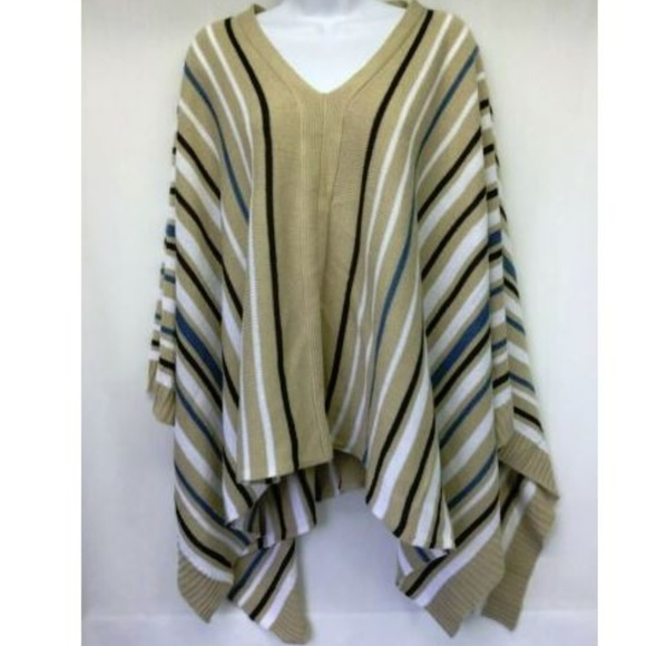 Pacific Heights Poncho Sweater Stripe V Neck S/M - Picture 1 of 7